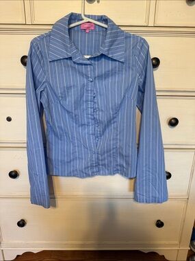 Edikted Blue Pinstripe Button-Down Shirt